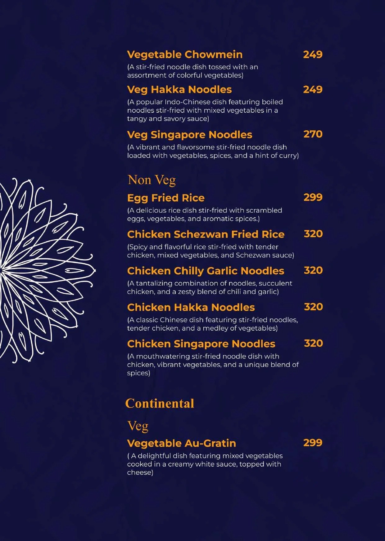 Menu Starter Saffron kitchen restaurant