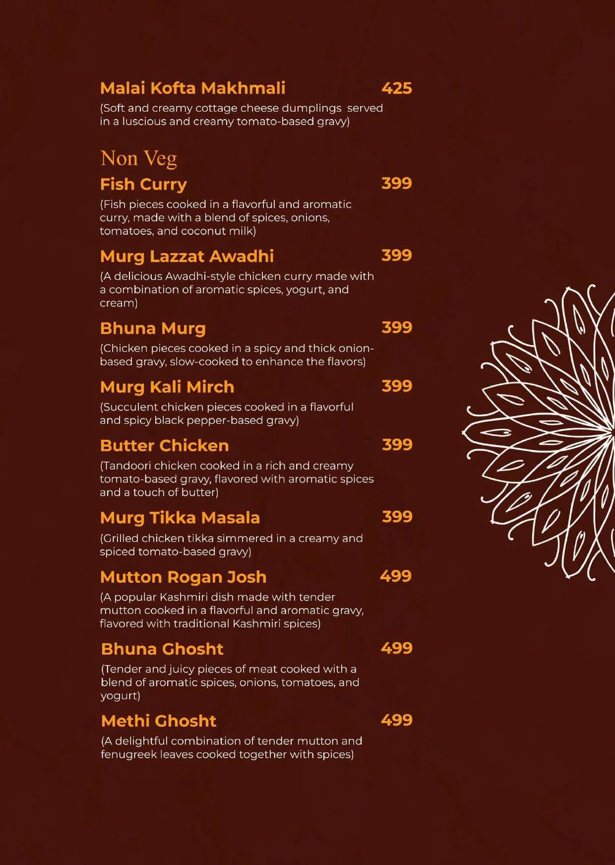 Menu Starter Saffron kitchen restaurant