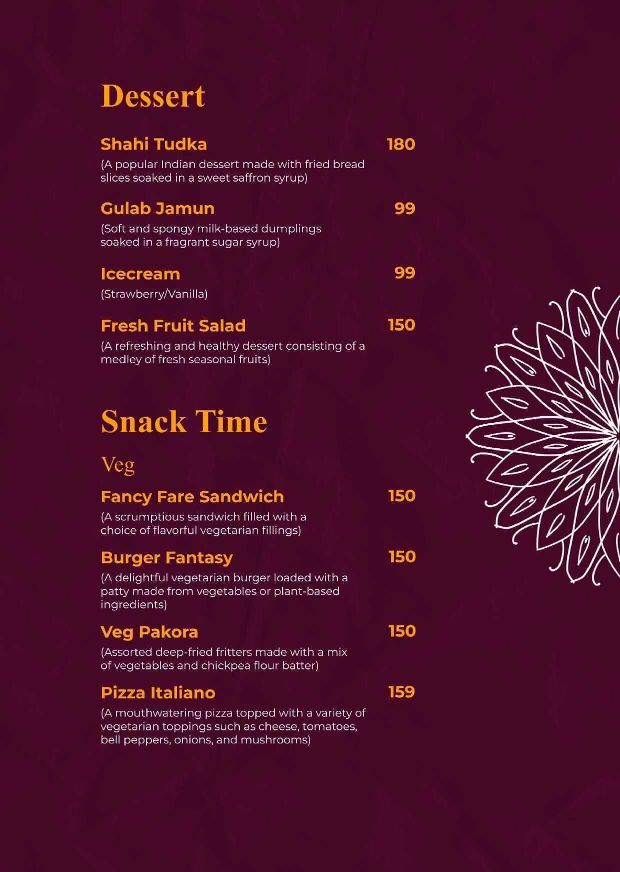 Menu Starter Saffron kitchen restaurant