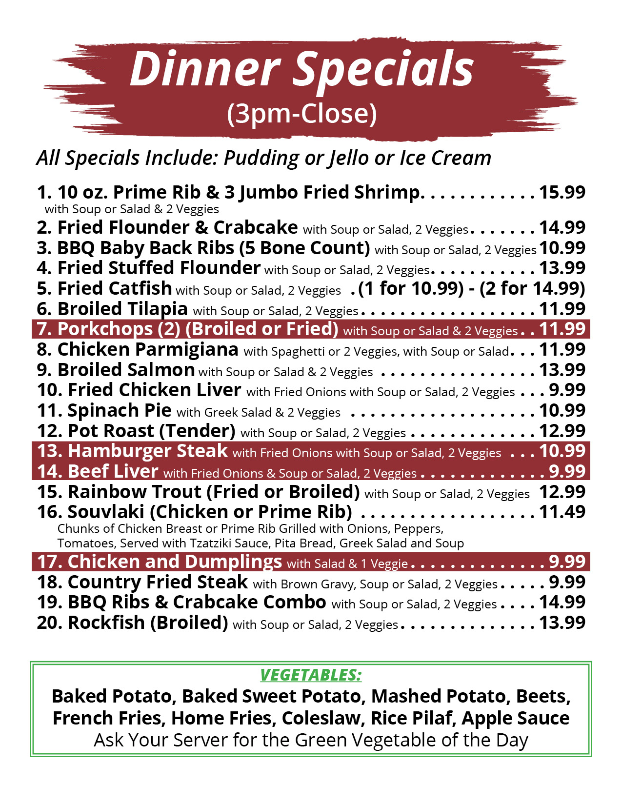 Specials Sage Diner Salisbury