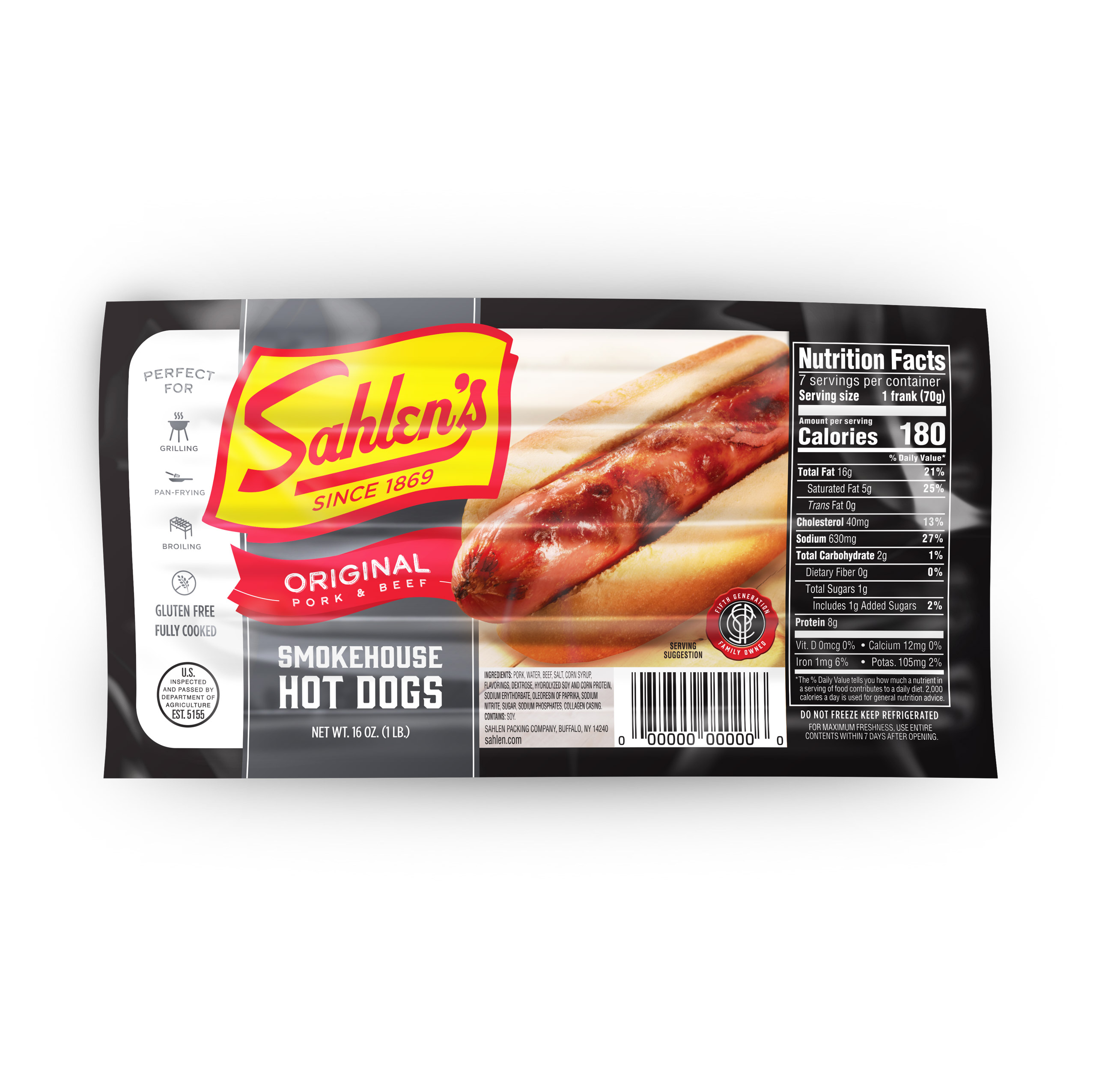 Tender Casing Pork & Beef Hot Dogs Sahlen Packing Co.