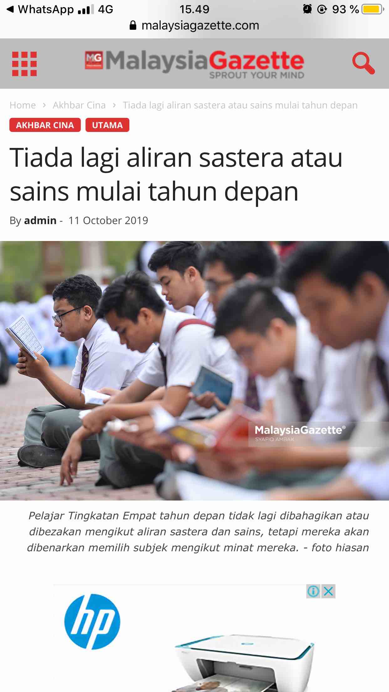 Tiada Lagi Aliran Sastera Atau Sains Mulai Tahun Depan