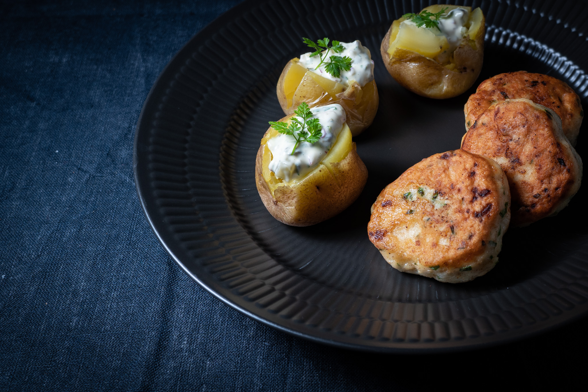 Traditional Danish Fiskefrikadeller fish cakes with remoulade SY Selkie