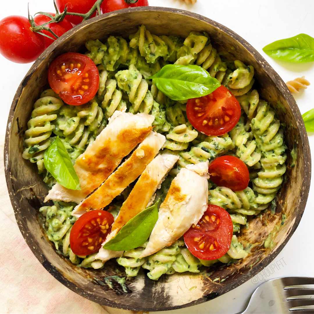 Pâtes au pesto d'avocat sans parmesan Sainplement Healthy