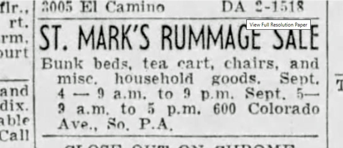 The Rummage Sale St Mark's Episcopal Church