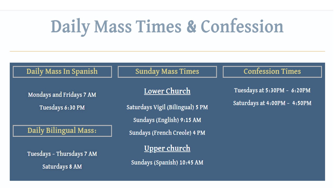 Mass & Confession Times Saint Michael Providence