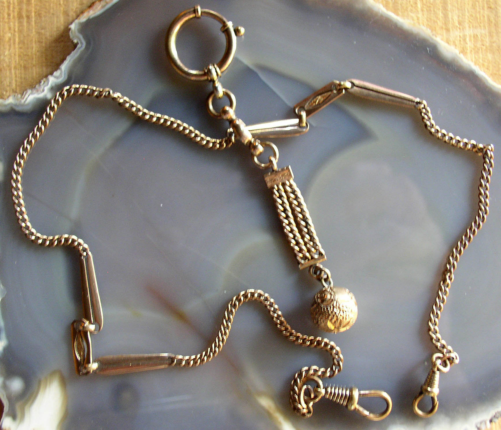 Antique Double Albert Gold Pocket Watch Chain Fob Thingery Previews