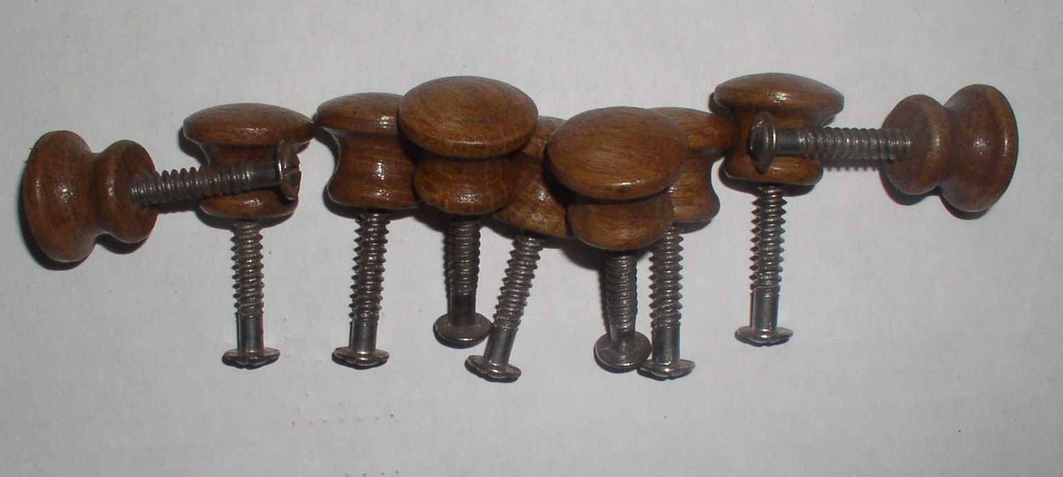 Lot of 9 Vintage Oak Wood Furniture Knobs Drawer Pulls with screws Thingery Previews Postviews