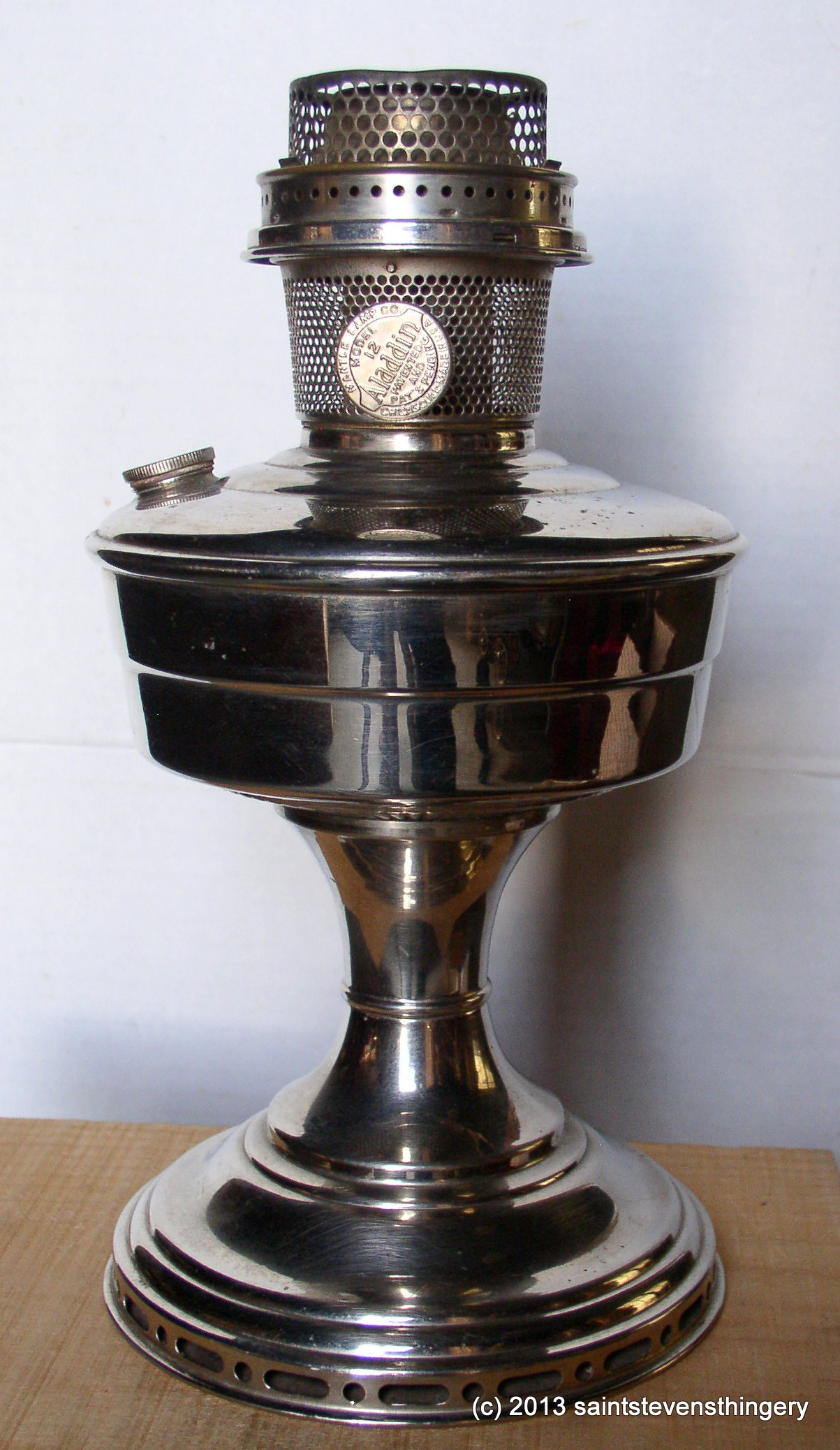 Vintage Aladdin Model 12 Nickel Plated Kerosene Oil Lamp With Burner