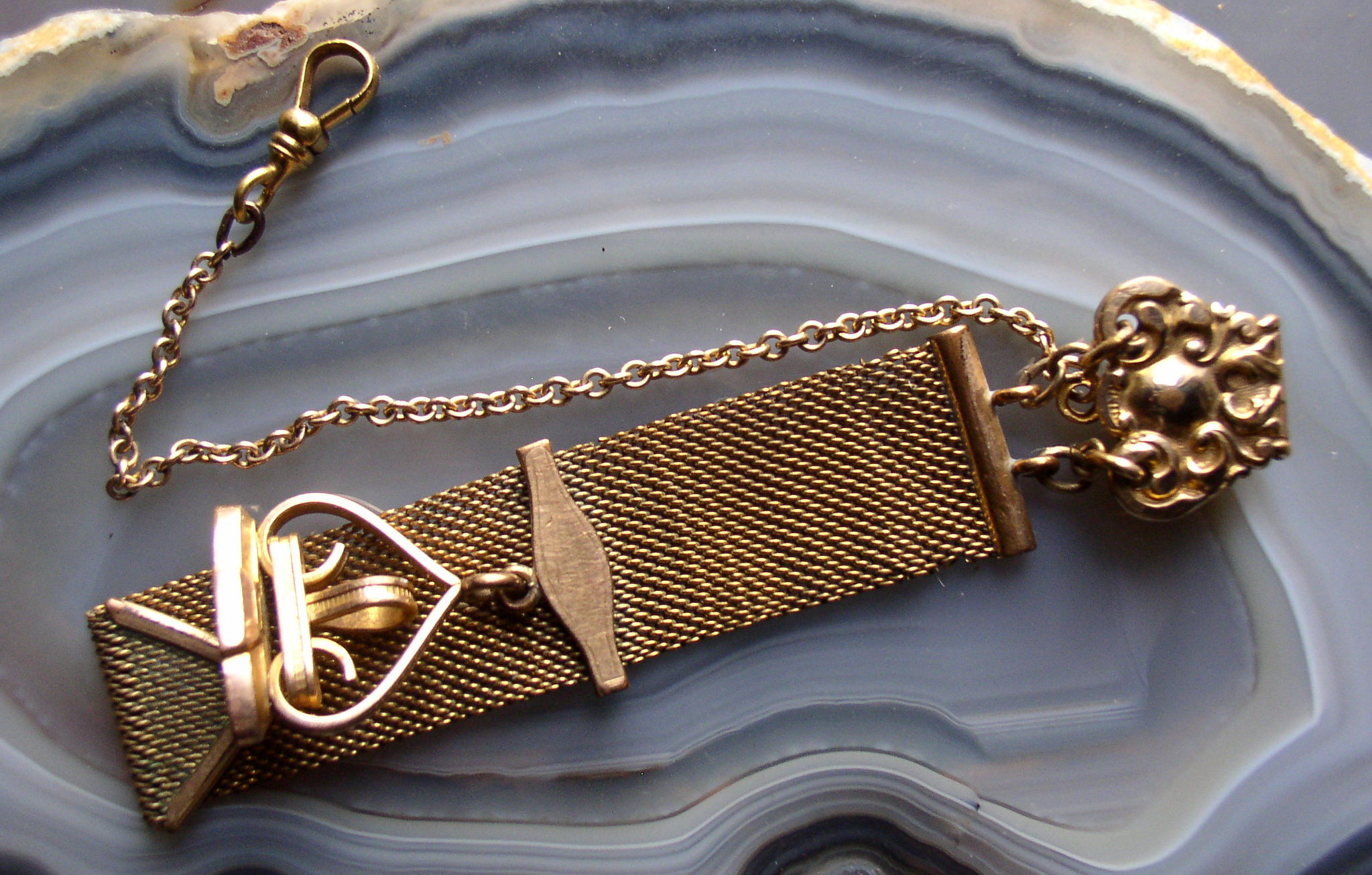 Antique Gold Filled Vest Pocket Watch Chain Mesh Fob Wax Seal CAM & Co
