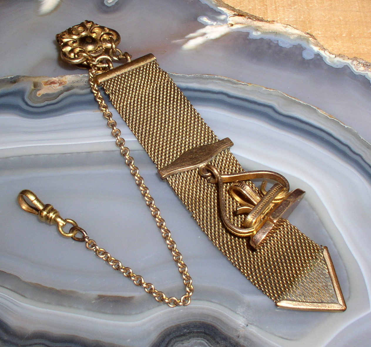 Antique Gold Filled Vest Pocket Watch Chain Mesh Fob Wax Seal CAM & Co