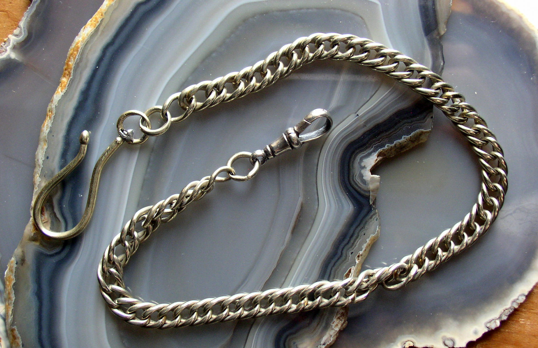 Antique Sterling Silver 14″ Pocket Watch Chain Fob Shepherds Hook 30.4