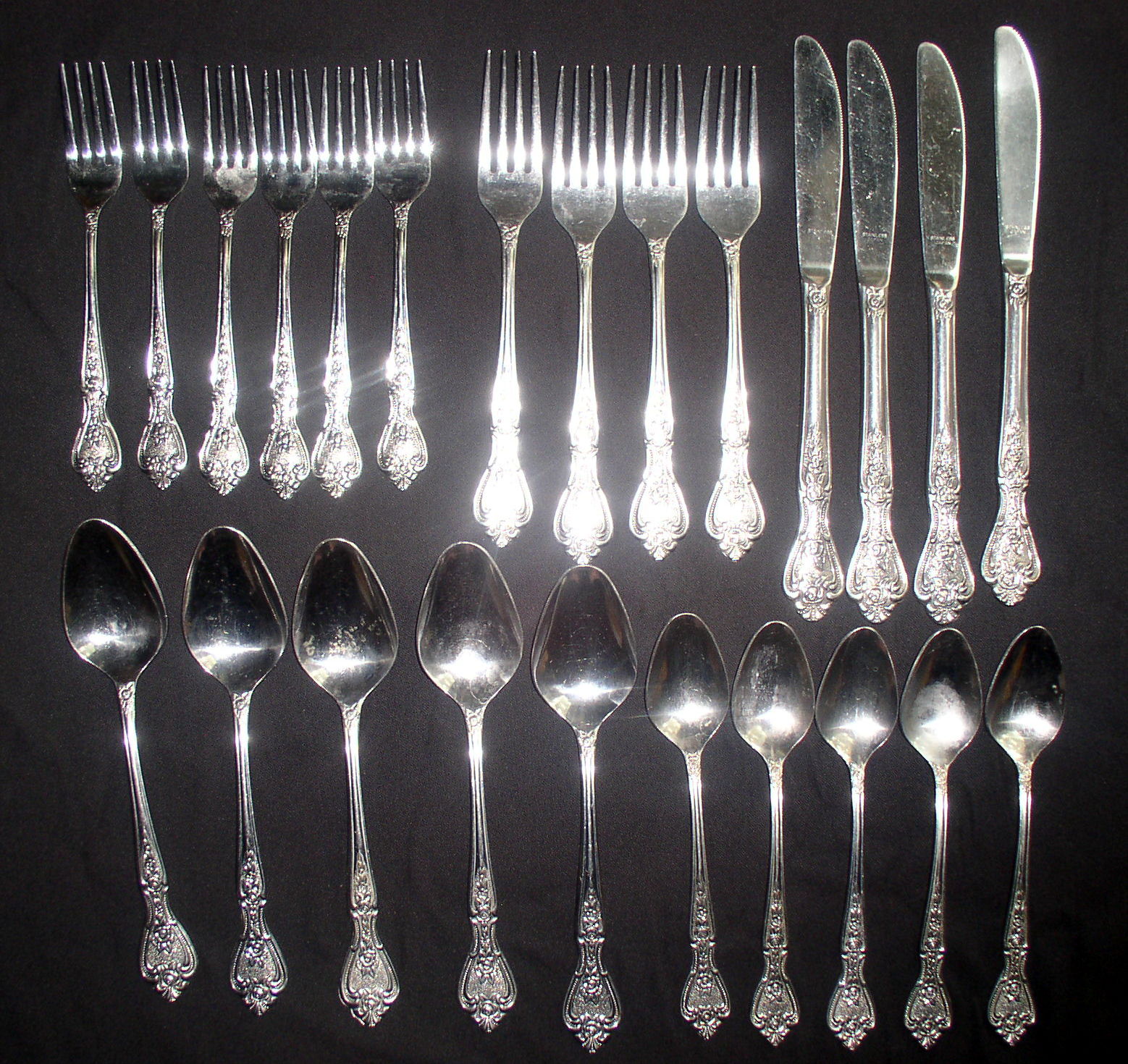 Normandy Stainless Steel Flatware Rose Pattern Japan 24 Pieces Mixed
