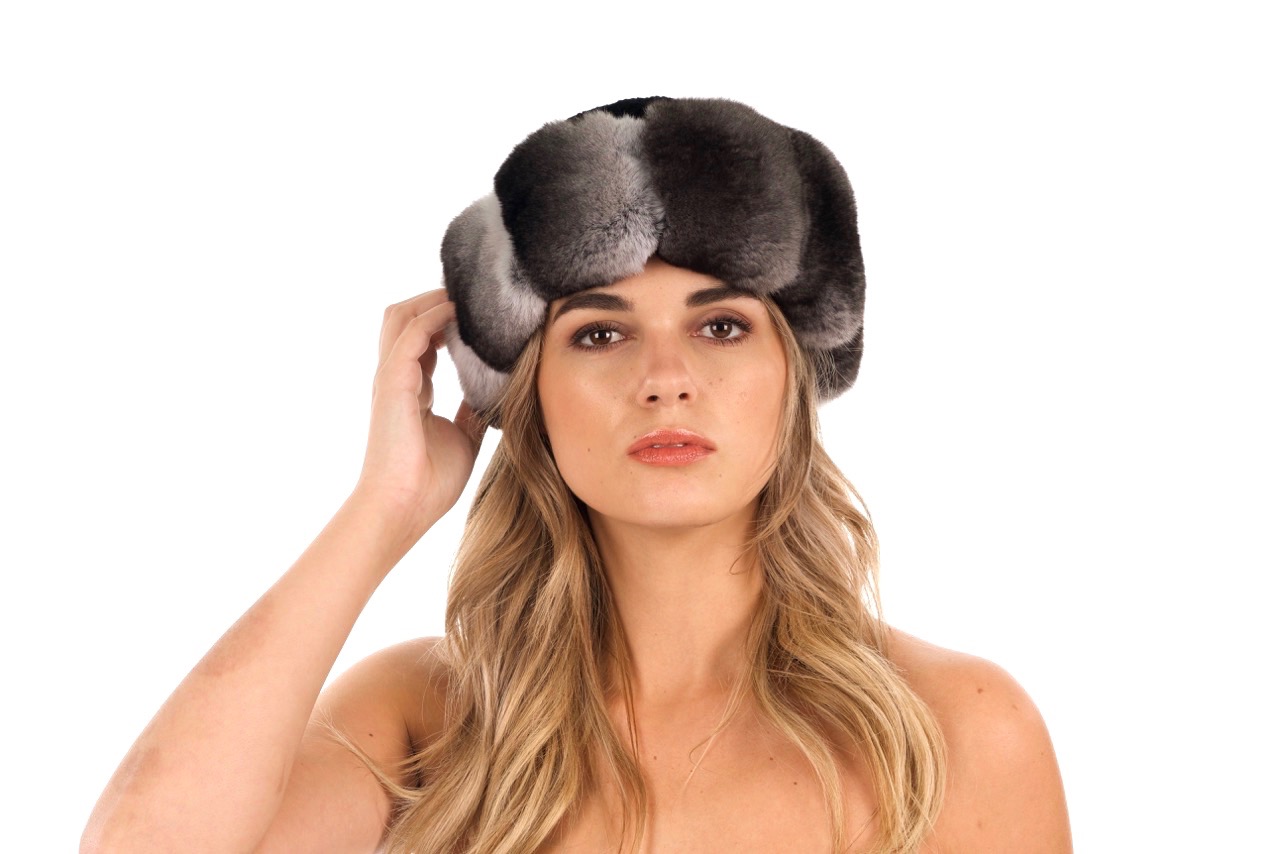 Sheared Beaver Hat with Chinchilla Brim Sakowitz Furs