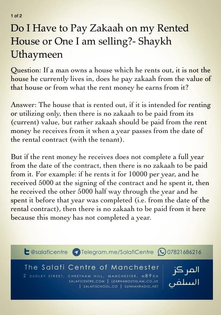 Do I Have To Pay Zakat on Rented House or One I Am Selling? Shaykh