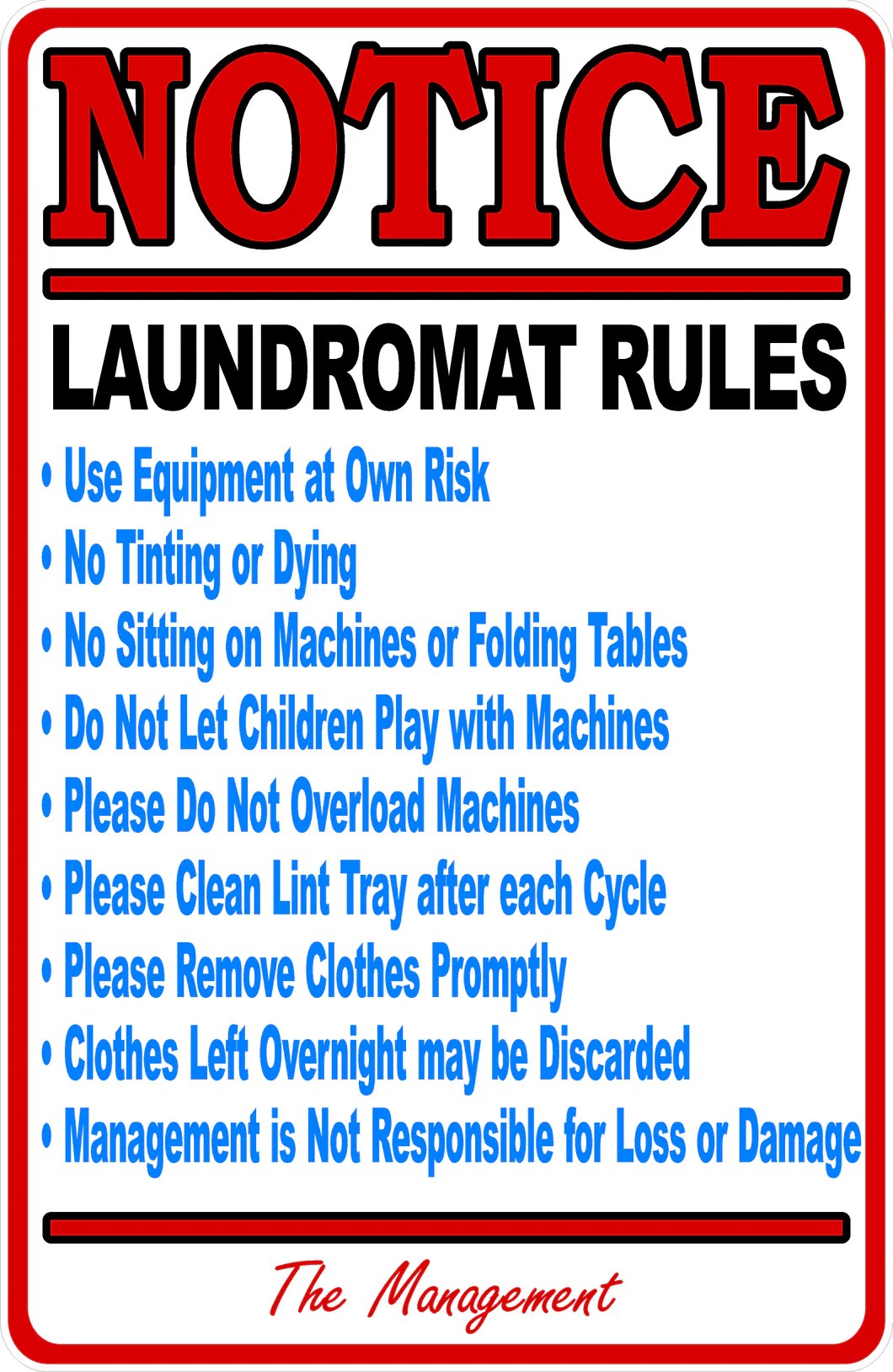 Notice Laundromat Rules Sign English or Spanish Signs by SalaGraphics