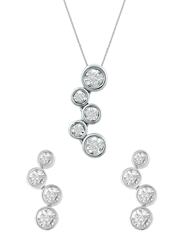 14ct White Gold Diamond Pendant & Earrings Set
