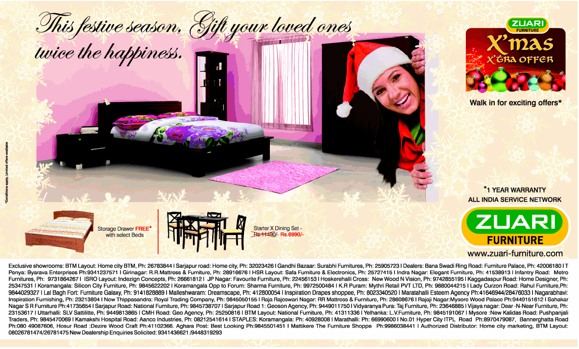 Zuari Furniture Christmas offer / Mumbai, New Delhi, Bangalore SaleRaja