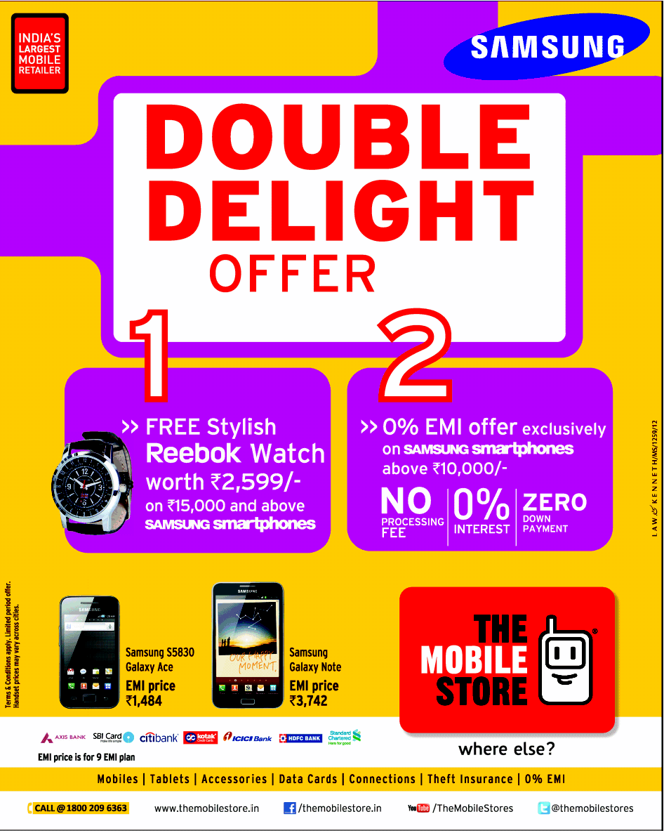 The Mobile Store Double Delight Offer / New Delhi, Bangalore SaleRaja
