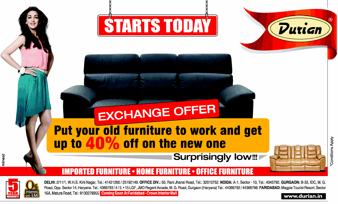 Durian Furniture Upto 60 Off / Mumbai, New Delhi, Bangalore SaleRaja