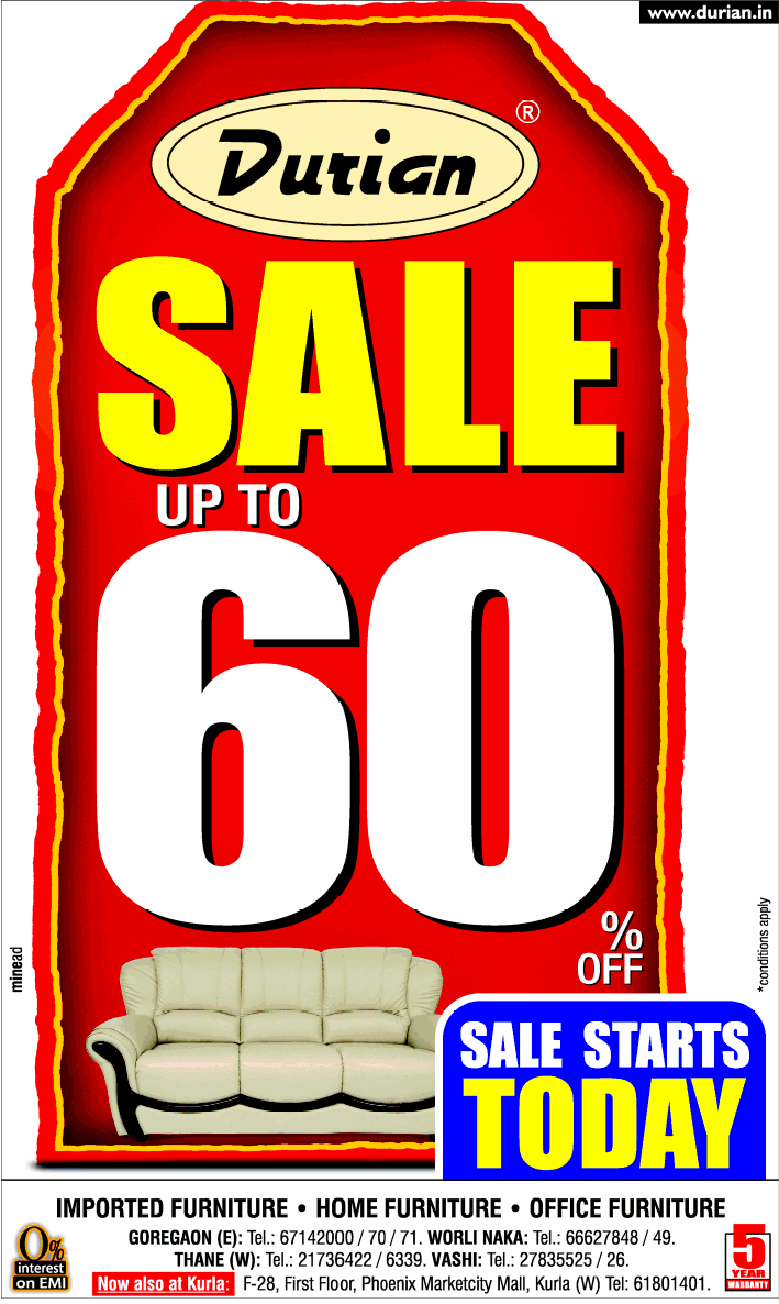 Durian Furniture Upto 60 Off / Mumbai SaleRaja
