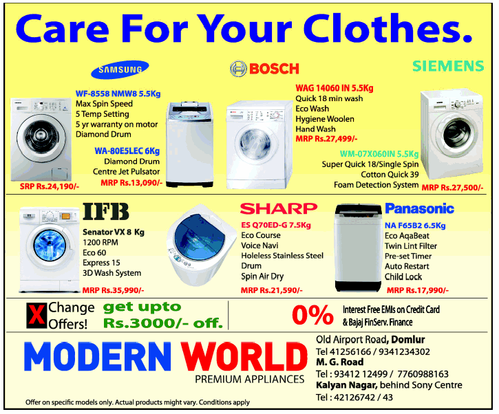 Modern World Offers on Washing Machines / Bangalore SaleRaja