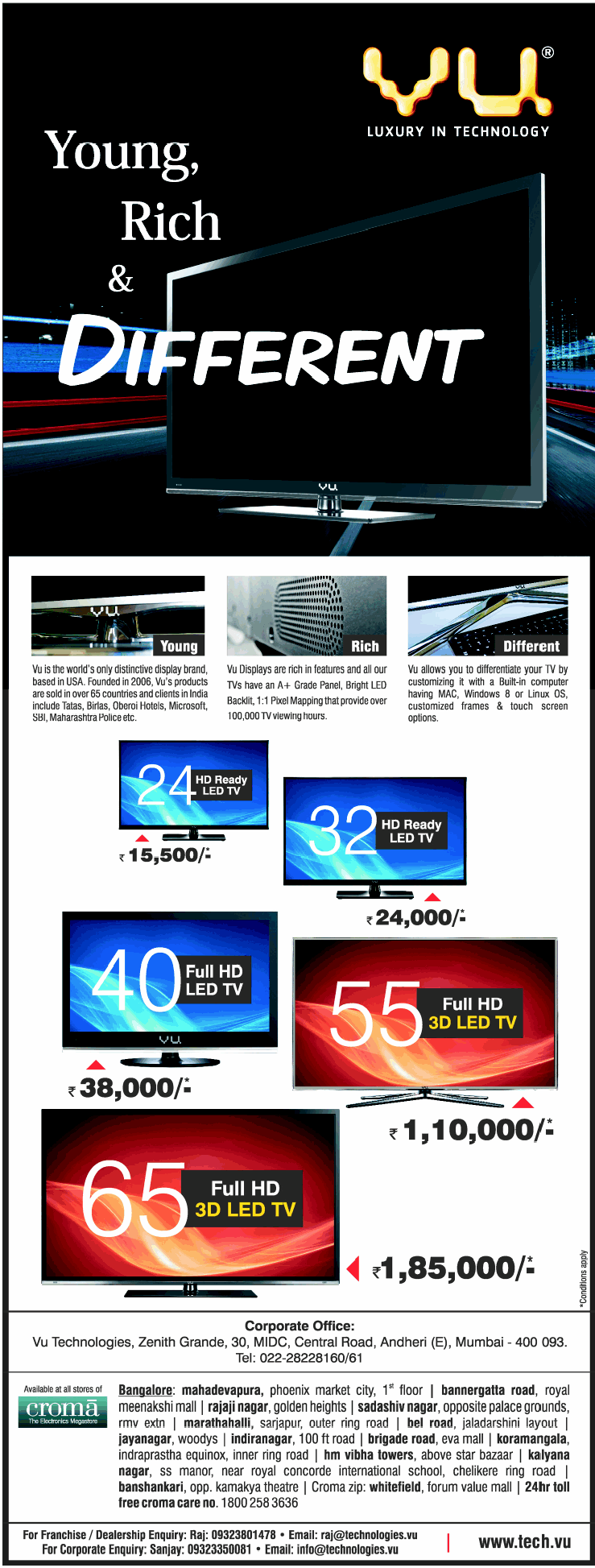 Croma VU Luxury TV Brand / Bangalore SaleRaja