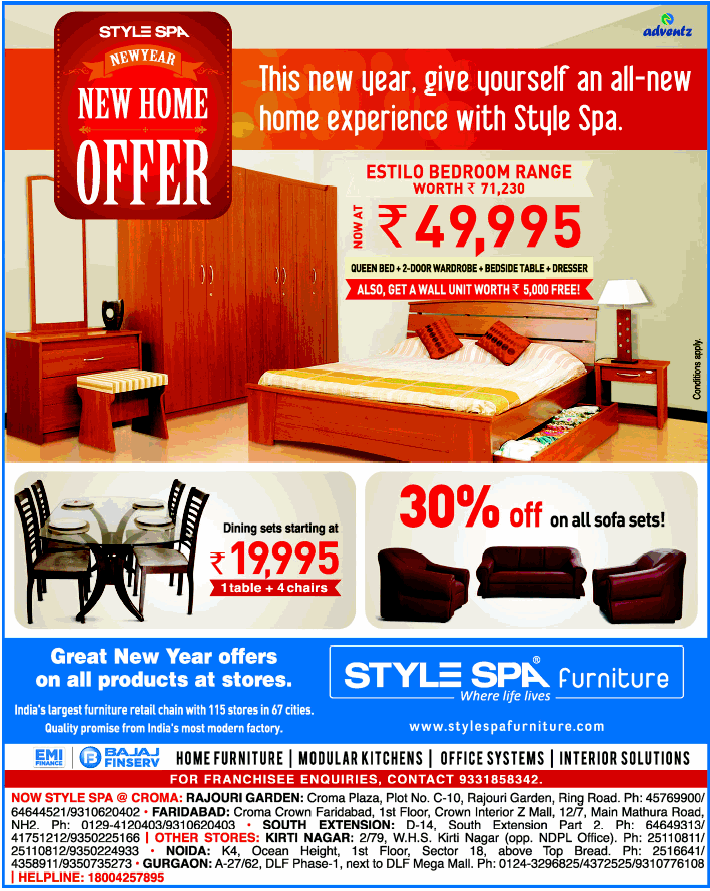 StyleSpa Furniture New Home Offer / Mumbai, New Delhi, Bangalore