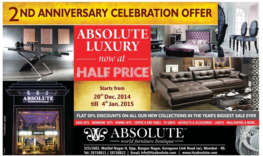 Absolute Furniture Half Price Sale / Mumbai SaleRaja
