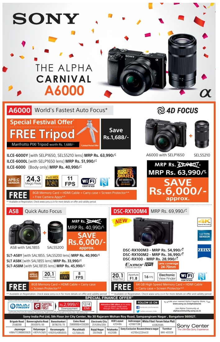 Sony Alpha Cameras Special Festive Offer / Mumbai, Bangalore, New