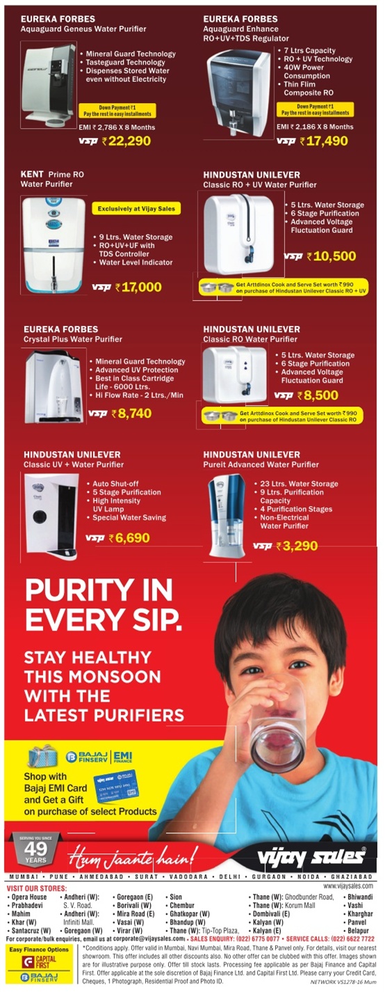 Vijay Sales Offers on Water Purifiers / Mumbai SaleRaja