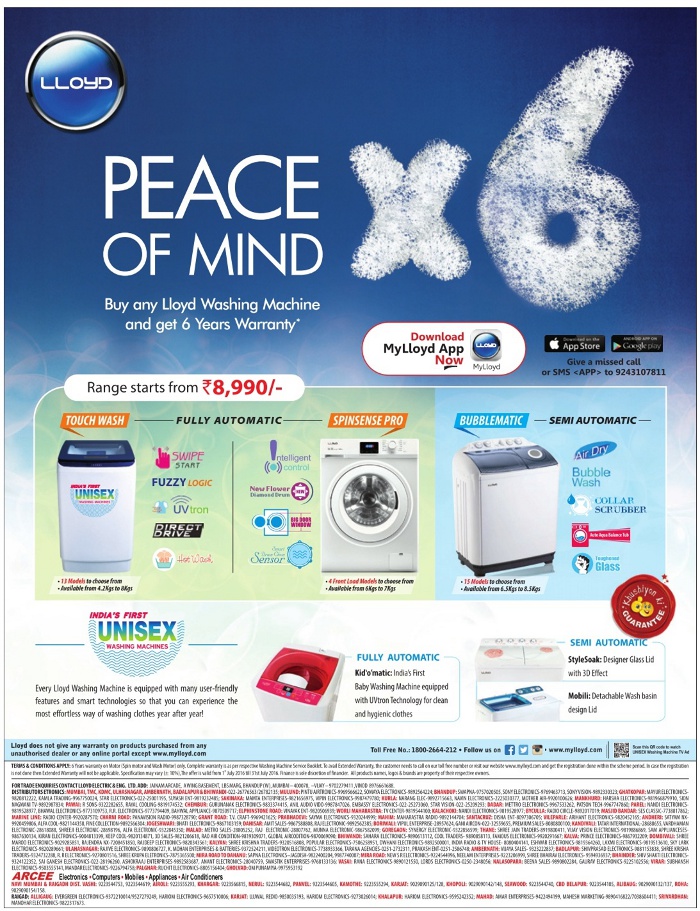 Lloyd Washing Machines Get 6 years warranty*/ Mumbai SaleRaja