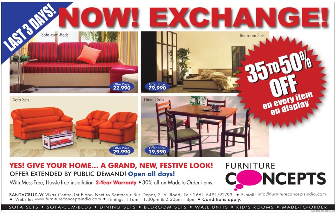 Furniture Concepts 35 50 off / Mumbai SaleRaja