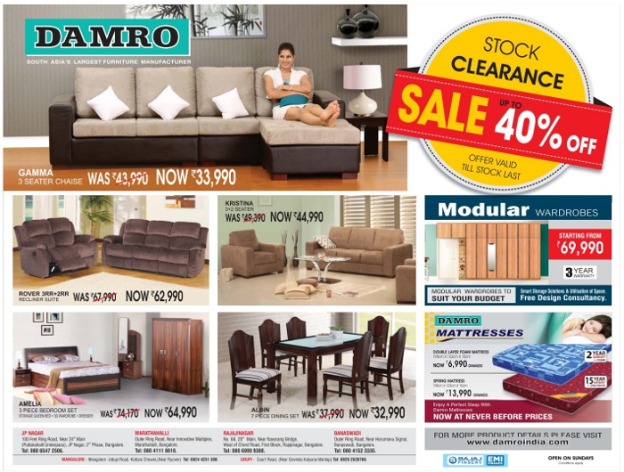 Damro Furniture Special Offers / Bangalore SaleRaja