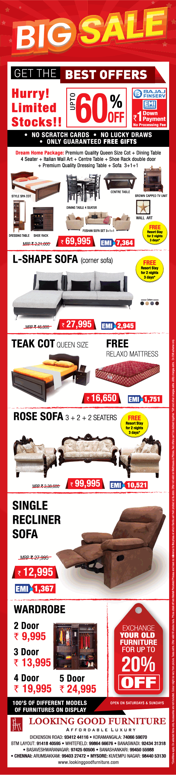 Looking Good Furniture Sale / Bangalore SaleRaja