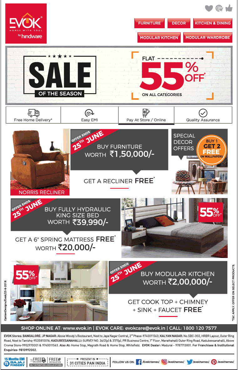 EVOK Furniture Sale / Bangalore SaleRaja