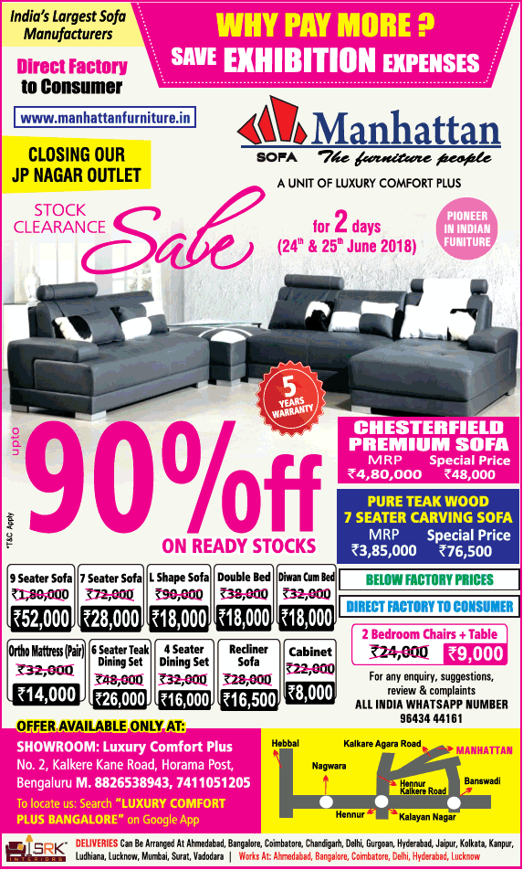 Manhattan Furniture Sale / Bangalore SaleRaja