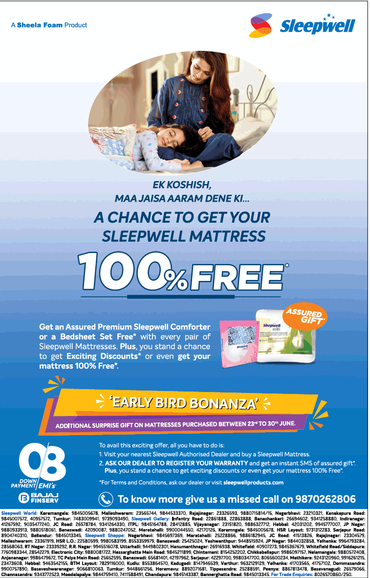 Sleepwell Mattresses Assured Premium Gift Free* / Mumbai, New Delhi
