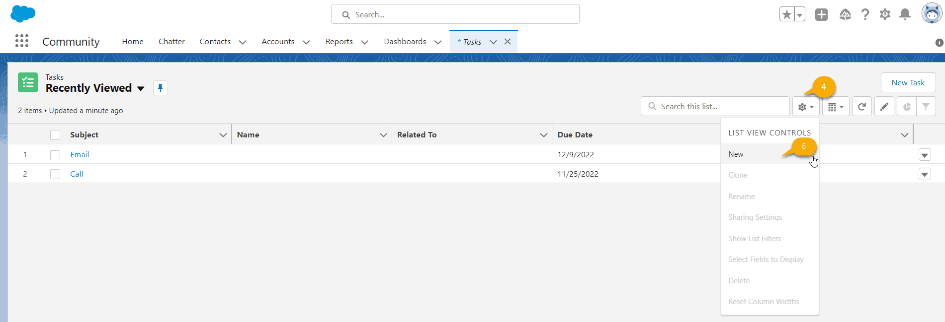 Create Task List View Salesforce Lightning SalesForce FAQs