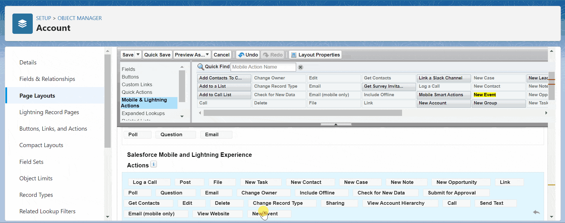 How to remove new event from activity tab in Salesforce lightning