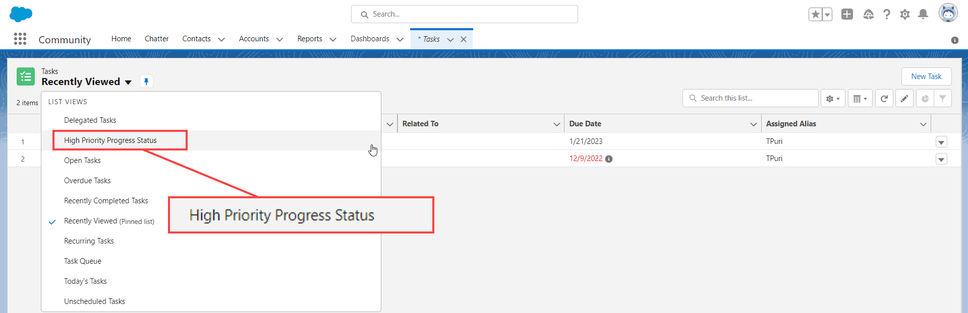 How to create tasks list view in Salesforce Lightning SalesForce FAQs
