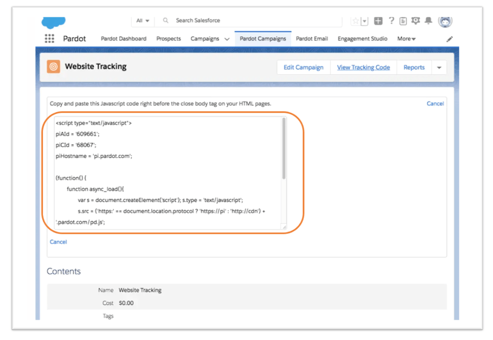 How to add The Pardot tracking code on your site.