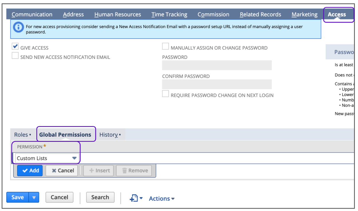 How to grant access to custom lists in the NetSuite SuiteTax Adapter for GTD Help Center