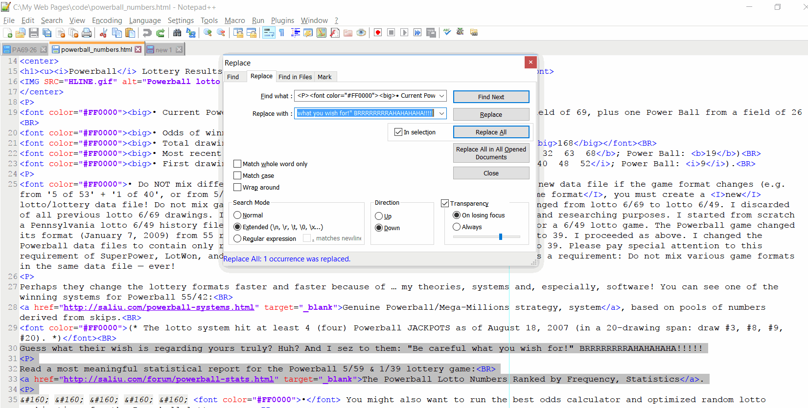 replace function Notepad++ Community
