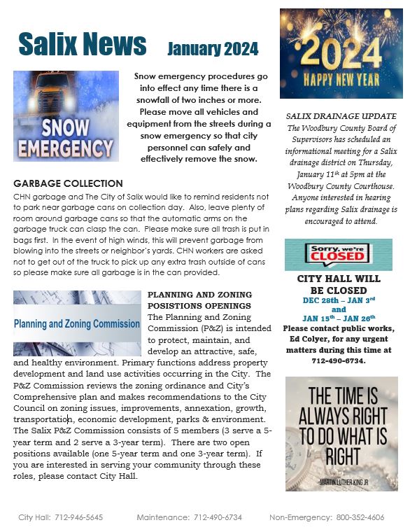 Monthly Newsletters City of Salix