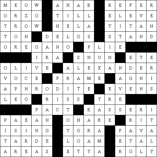 Greek Cuisine Crossword Puzzle Answers