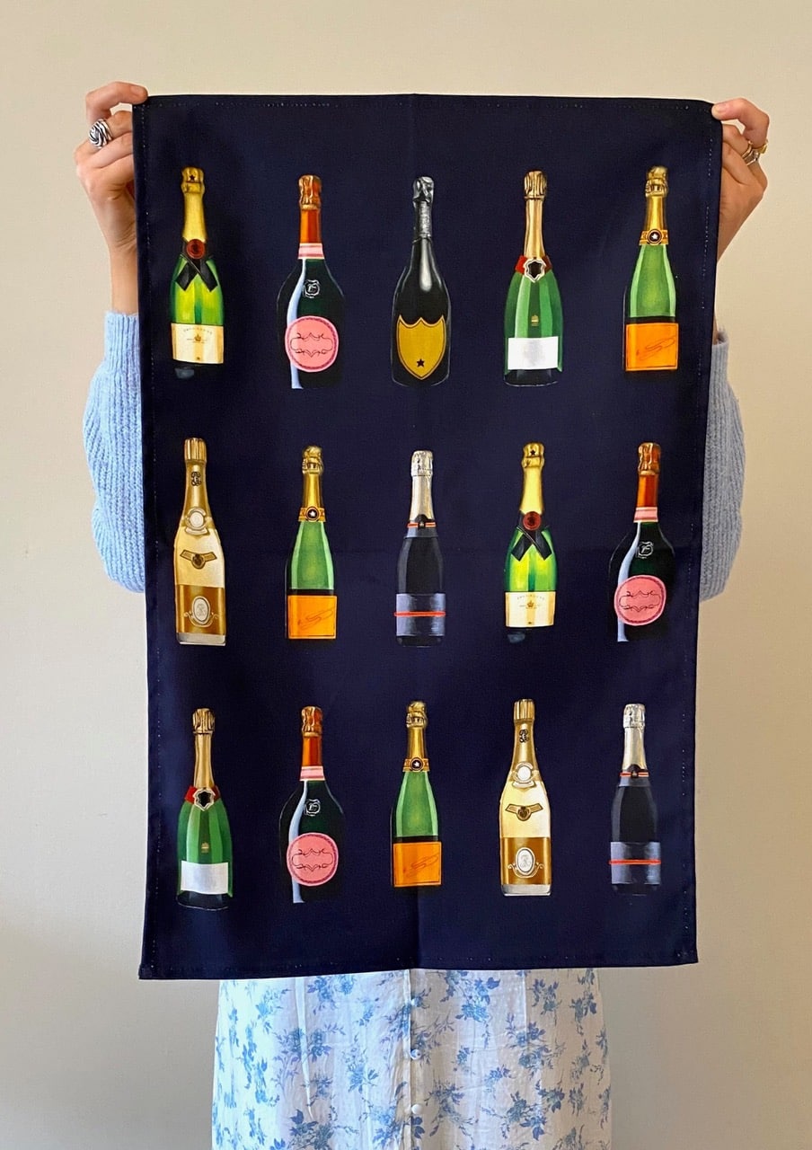 Champagne Tea Towel Sally Hillman
