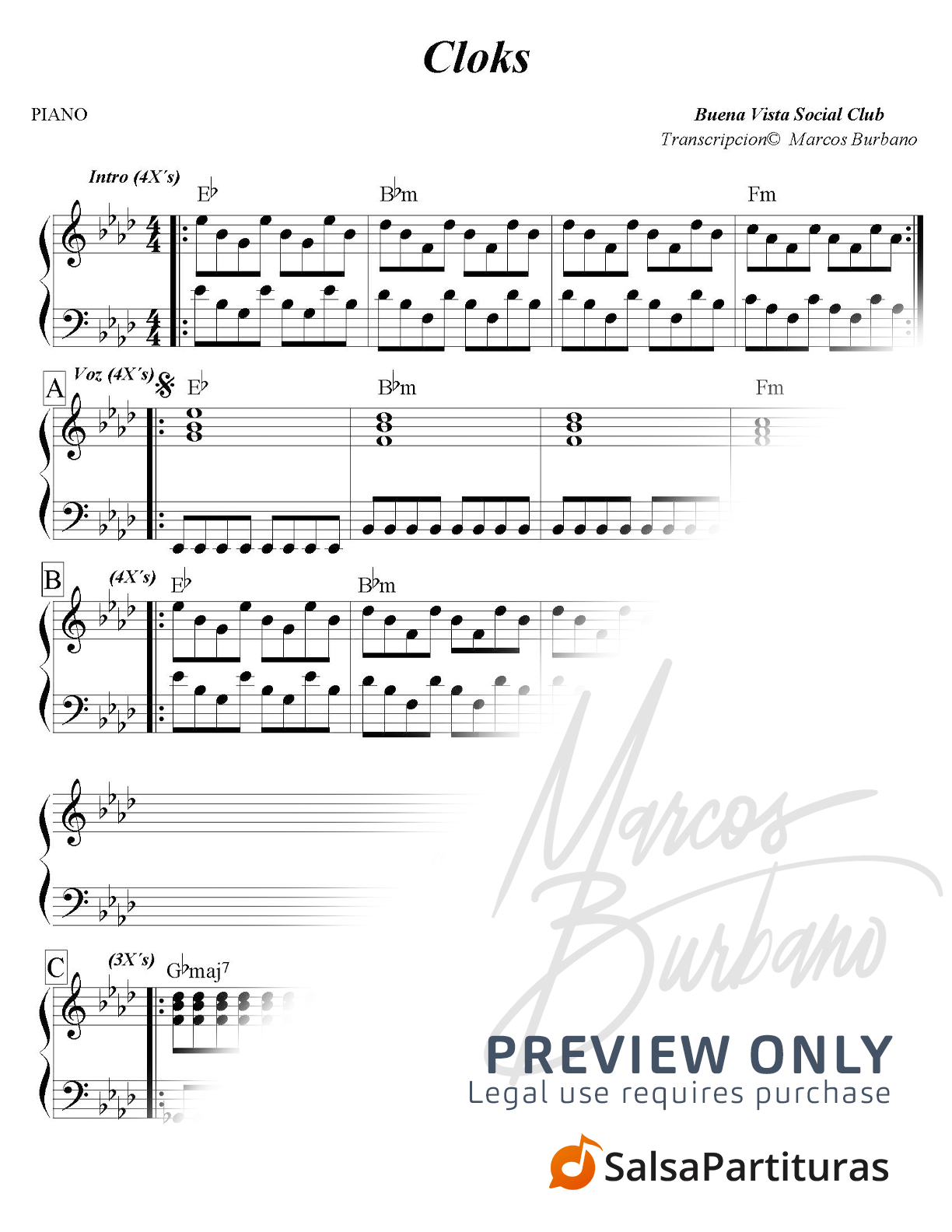 CLOCKS Buena Vista Social Club Salsa Partituras