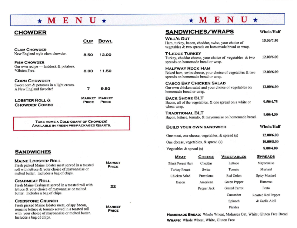 Salt Cod Cafe Menu (Fresh, Local, Homemade Food) on Orrs Island, ME