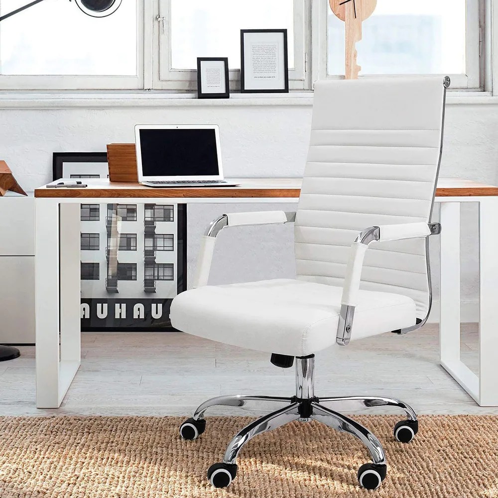 Ribbed Office Desk Chair Computer Chair White Salvage & Co Indy